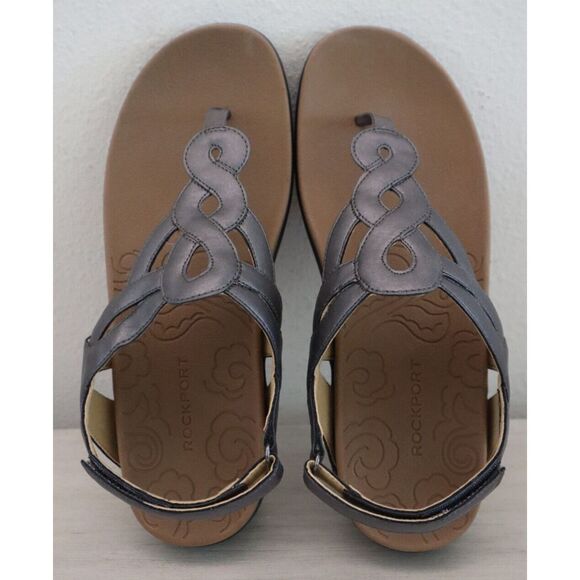 Rockport CCH18PT Women Sz 8M Pewter Ramona Cobb Hill Collection Flat Sandals SIB - Picture 3 of 11